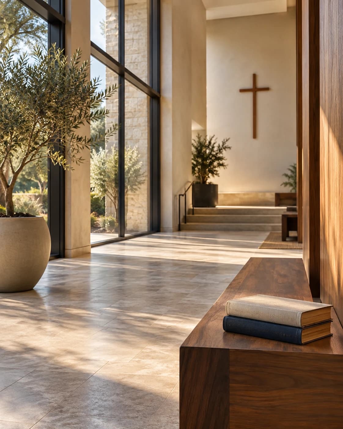 Warm wood and natural light in a contemporary community gathering space